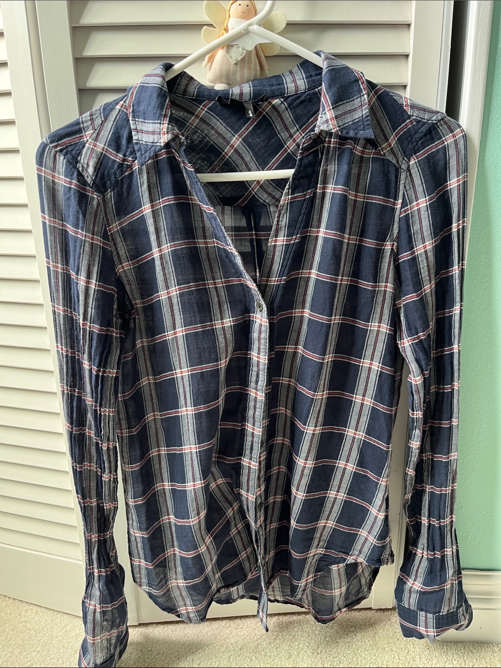 EUC PAIGE Navy, Red & White Plaid Button-Up Shirt, size XS
